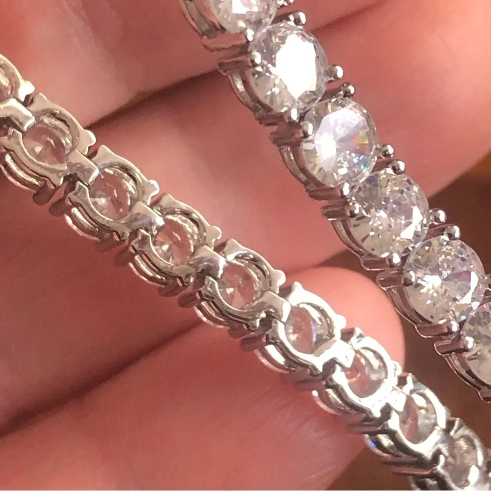 Men’s 5mm round cubic zirconia 14k silver plated setting bracelet 9”